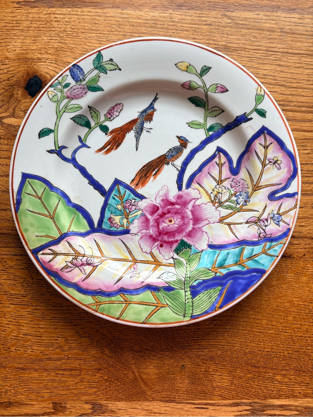 Vintage Hand-Painted tobacco Leaf Floral Ceramic Wall Plate- 10.5”